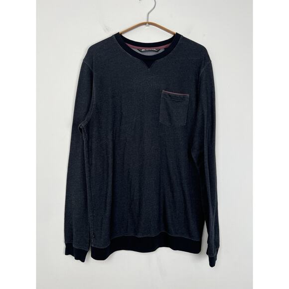 Travis Mathew Crewneck Sweater Mens Size M Heathered Black Pullover Pocket - Picture 1 of 10